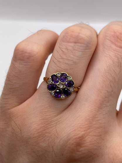 9ct gold amethyst and diamond ring