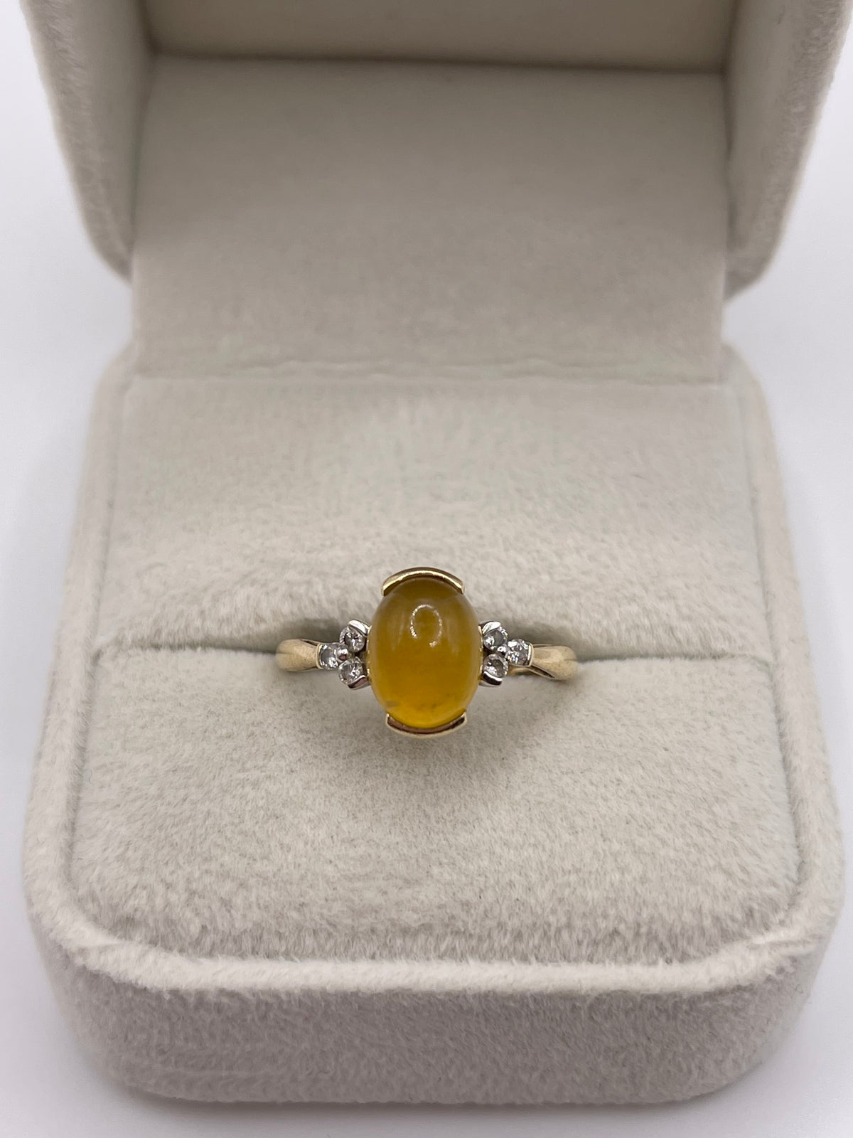 9ct gold cabochon gemstone and diamond ring