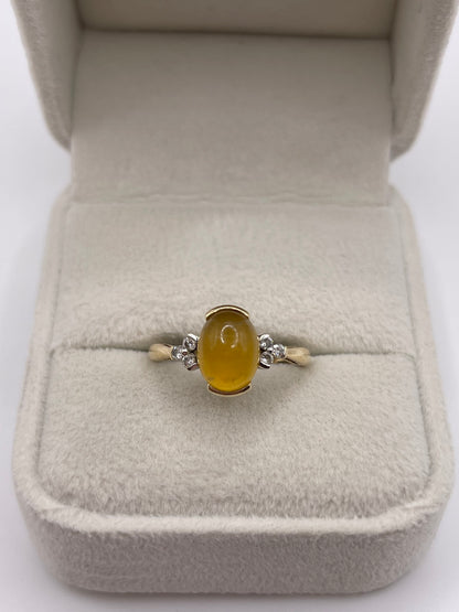 9ct gold cabochon gemstone and diamond ring
