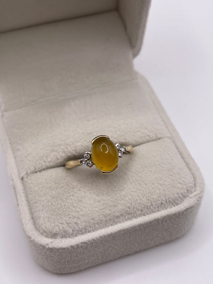 9ct gold cabochon gemstone and diamond ring