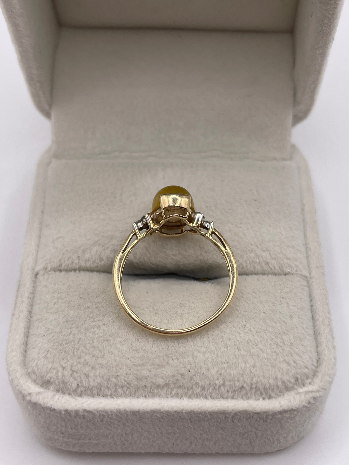 9ct gold cabochon gemstone and diamond ring