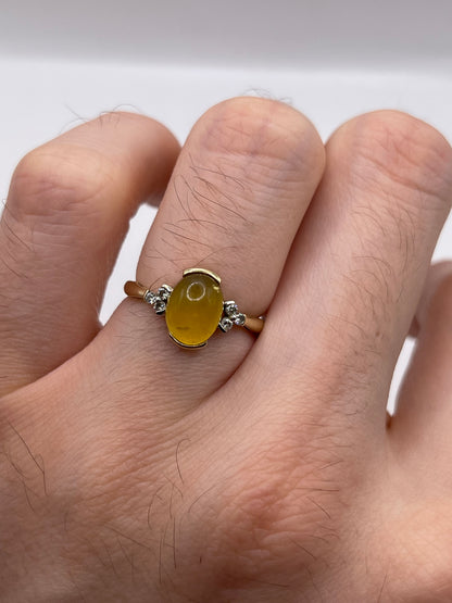 9ct gold cabochon gemstone and diamond ring