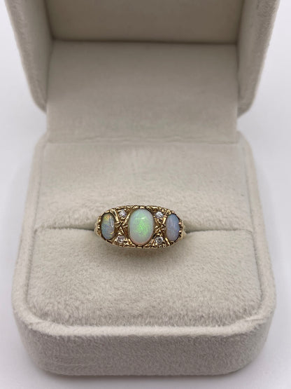 9ct gold opal and diamond ring