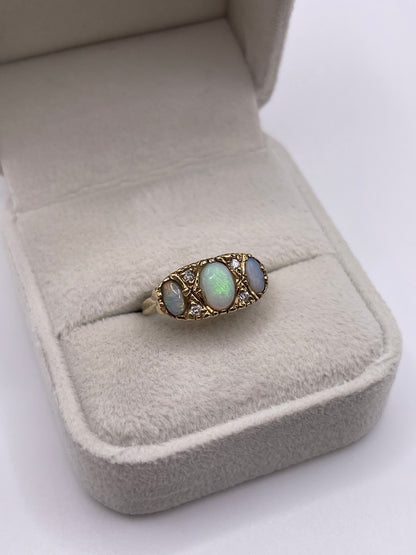 9ct gold opal and diamond ring