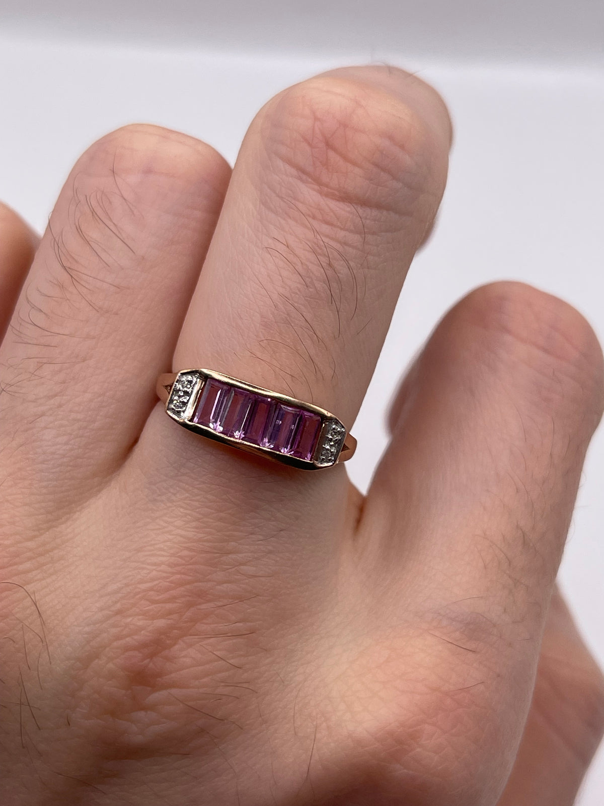 9ct rose gold pink sapphire and diamond ring