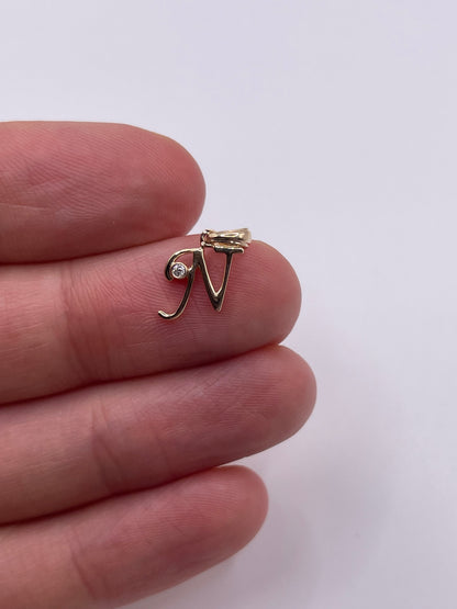 9ct gold diamond initial N pendant