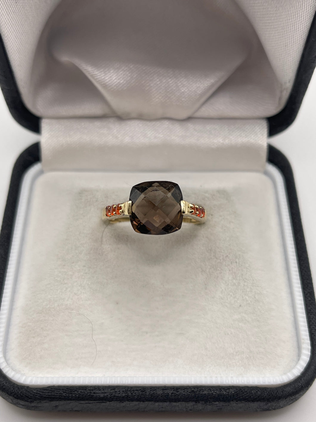 9ct gold Smokey quartz and fire opal ring