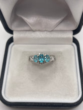 Load image into Gallery viewer, 9ct white gold blue apatite and diamond ring
