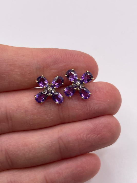 9ct gold amethyst and diamond earrings