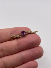Load image into Gallery viewer, 9ct gold amethyst and pearl brooch
