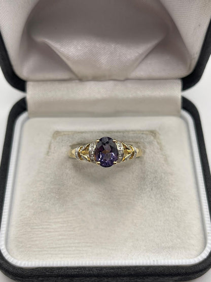 9ct gold iolite and diamond ring