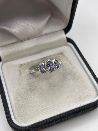 9ct white gold tanzanite and diamond ring