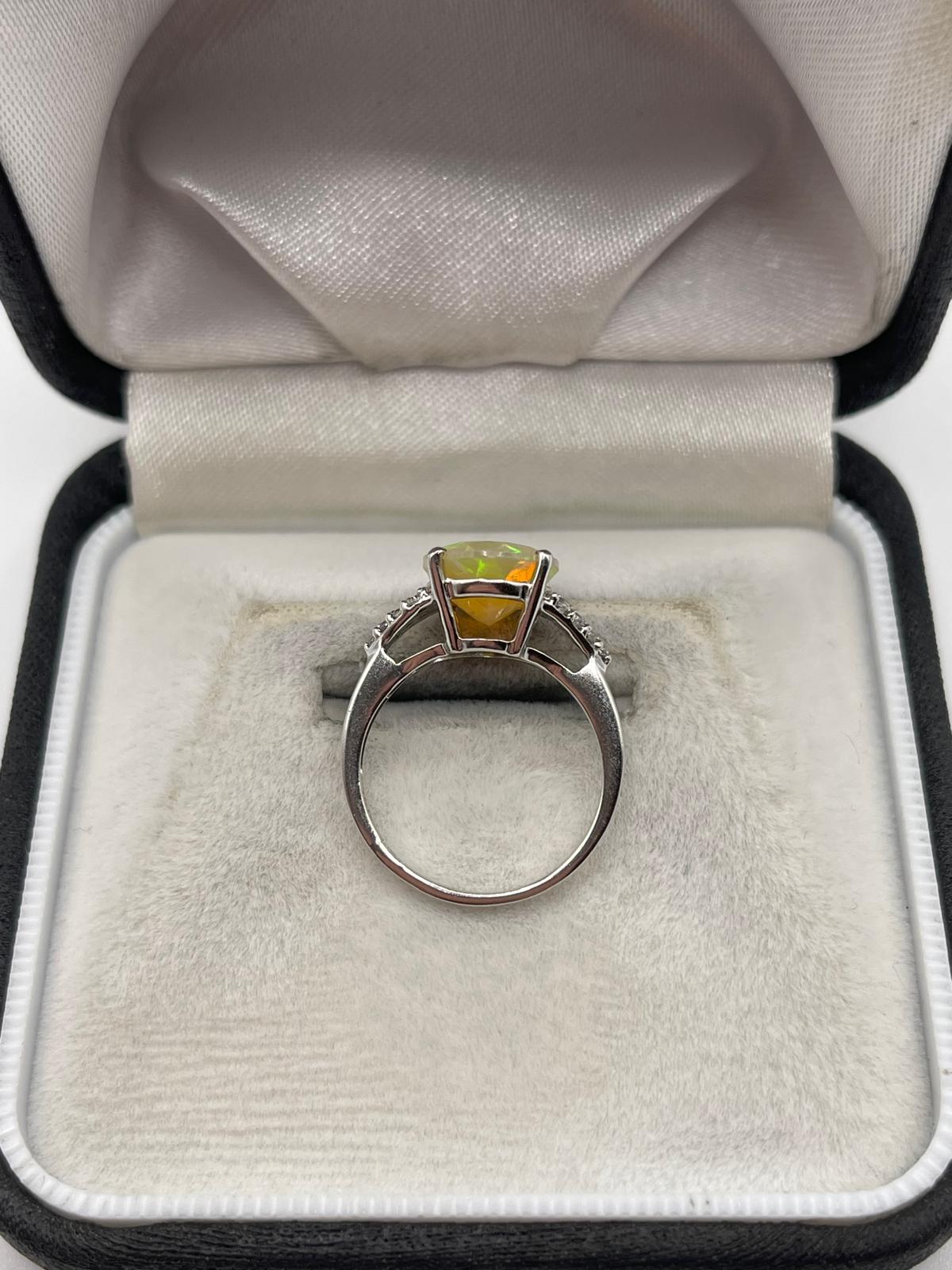 9ct white gold opal and zircon ring