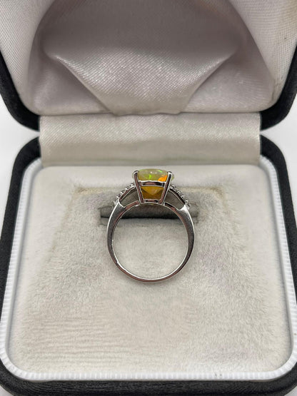 9ct white gold opal and zircon ring