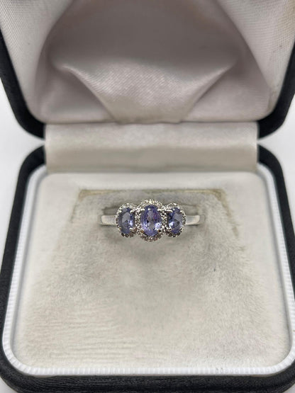 9ct white gold tanzanite and diamond ring