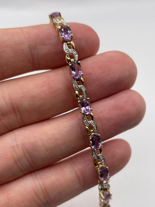 9ct gold amethyst and diamond bracelet