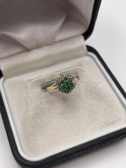9ct gold emerald and diamond ring