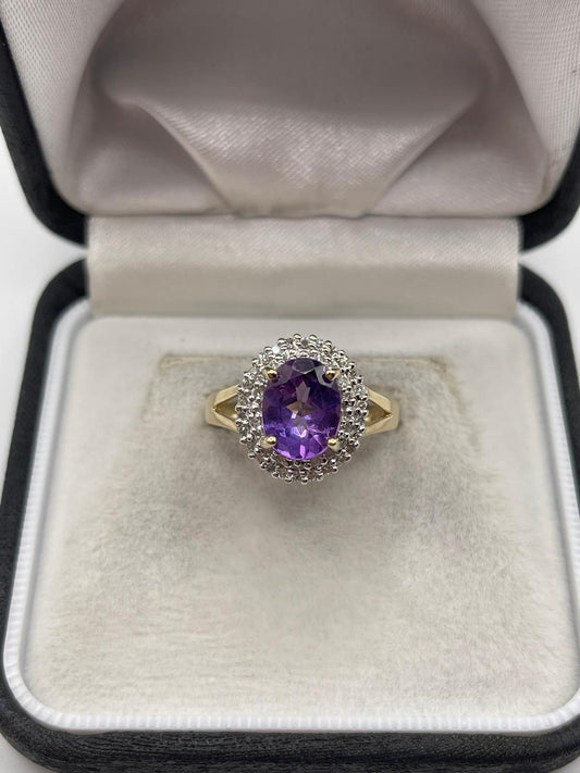 9ct gold amethyst and diamond ring