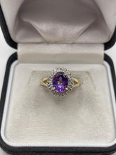 Load image into Gallery viewer, 9ct gold amethyst and diamond ring
