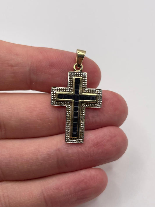 9ct gold sapphire and diamond cross pendant