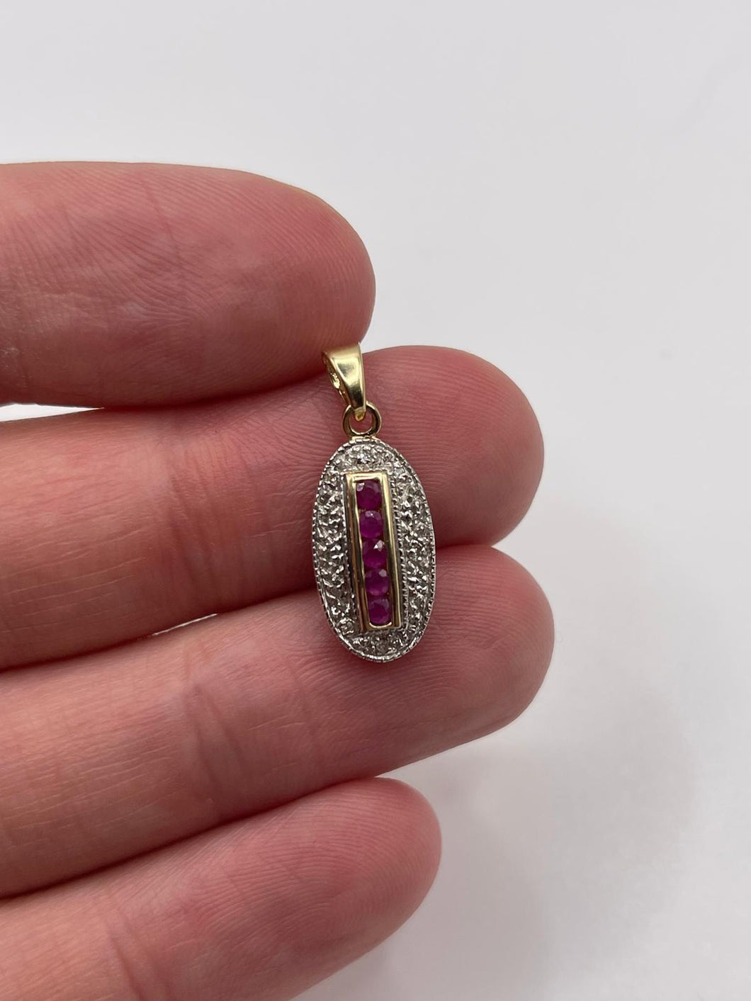 9ct gold ruby and diamond pendant