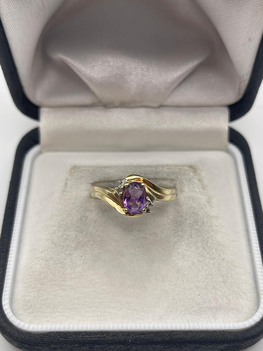 9ct gold amethyst and diamond ring