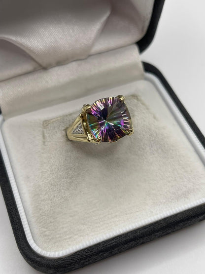 9ct gold mystic topaz and diamond ring