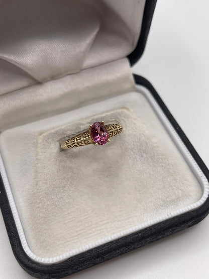 9ct gold tourmaline greek key ring