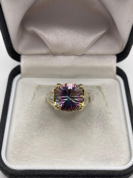 9ct gold mystic topaz and diamond ring