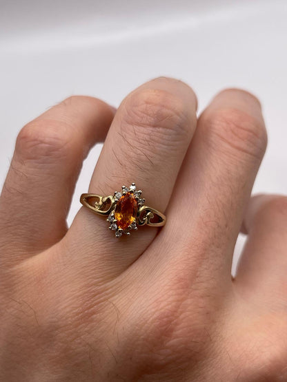 9ct gold orange sapphire and diamond ring