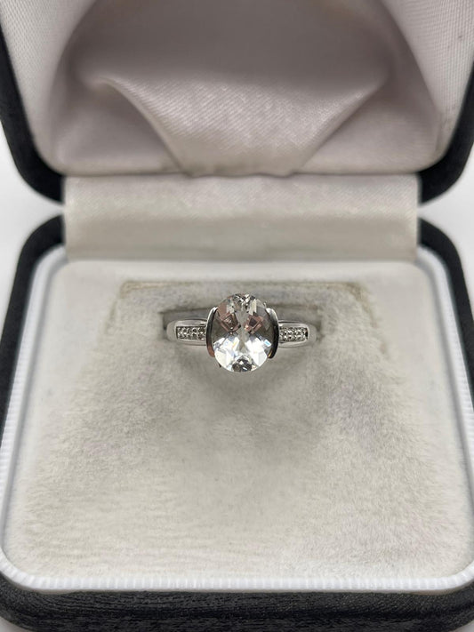 9ct white gold white topaz and diamond ring