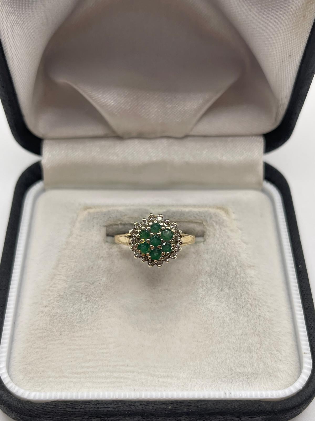 9ct gold emerald and diamond ring