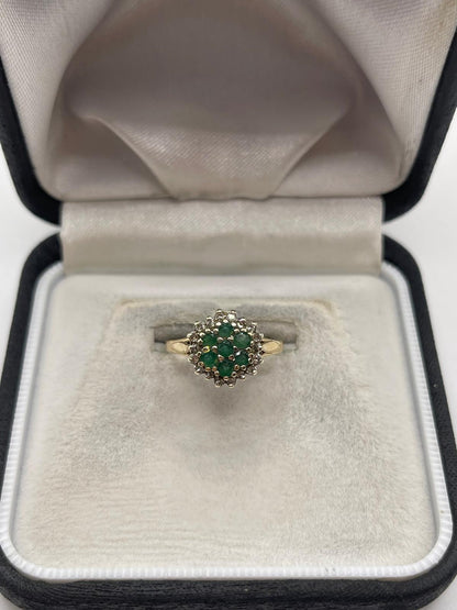 9ct gold emerald and diamond ring