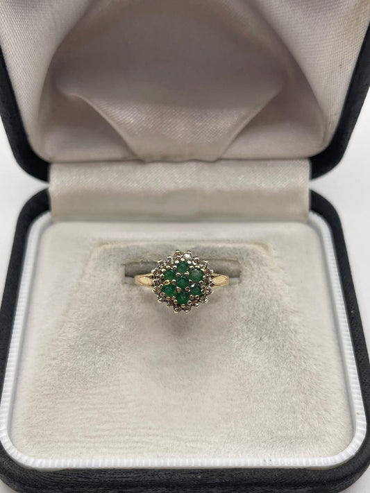 9ct gold emerald and diamond ring