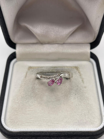 9ct white gold pink sapphire and diamond ring