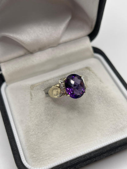 9ct gold amethyst and diamond ring