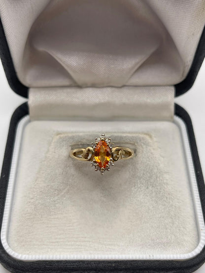 9ct gold orange sapphire and diamond ring