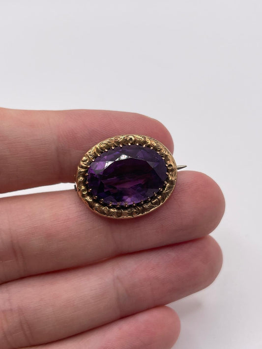Antique 9ct gold amethyst brooch