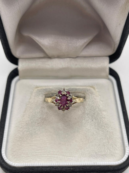 9ct gold ruby and diamond ring