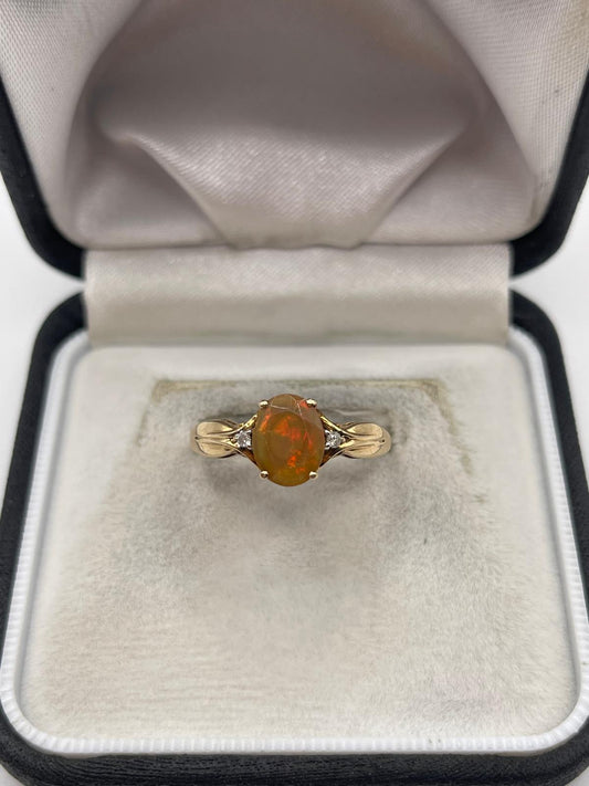 9ct gold opal and diamond ring