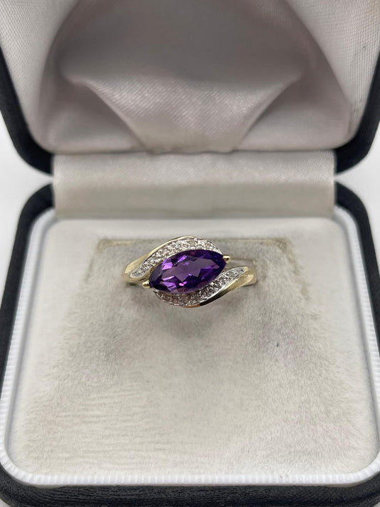 9ct gold amethyst and diamond ring