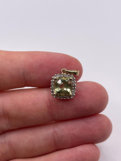9ct gold lemon quartz and diamond pendant