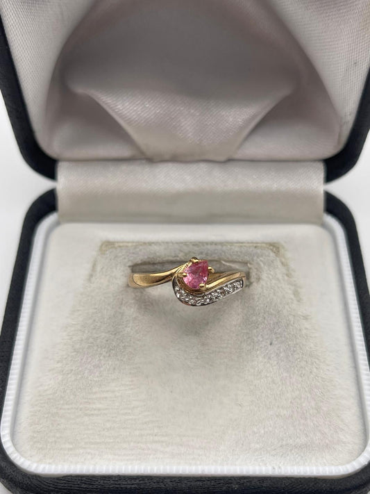 9ct gold pink sapphire and zircon ring