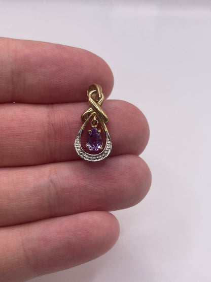 9ct gold amethyst and diamond pendant