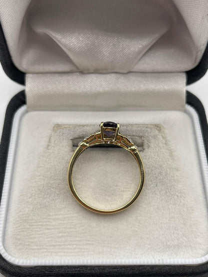 9ct gold iolite and diamond ring