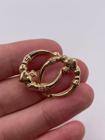 9ct gold claddagh creole earrings