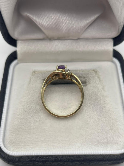 9ct gold amethyst and diamond ring