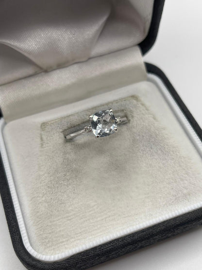 14ct white gold topaz and diamond ring