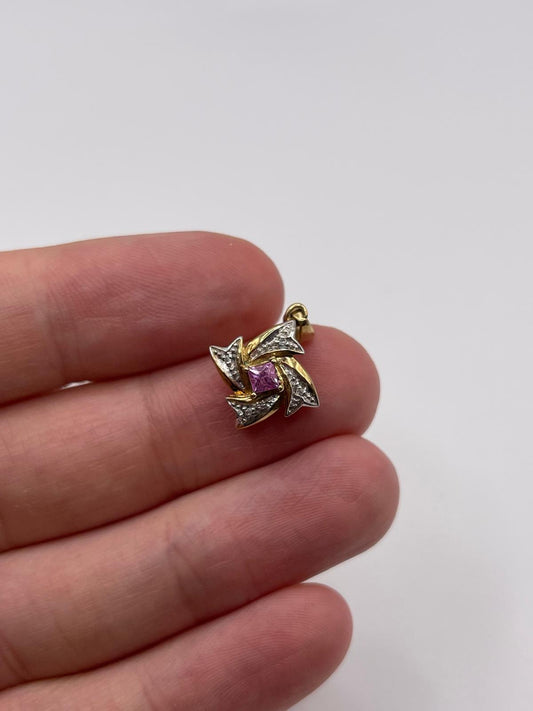 9ct gold pink sapphire and diamond pendant