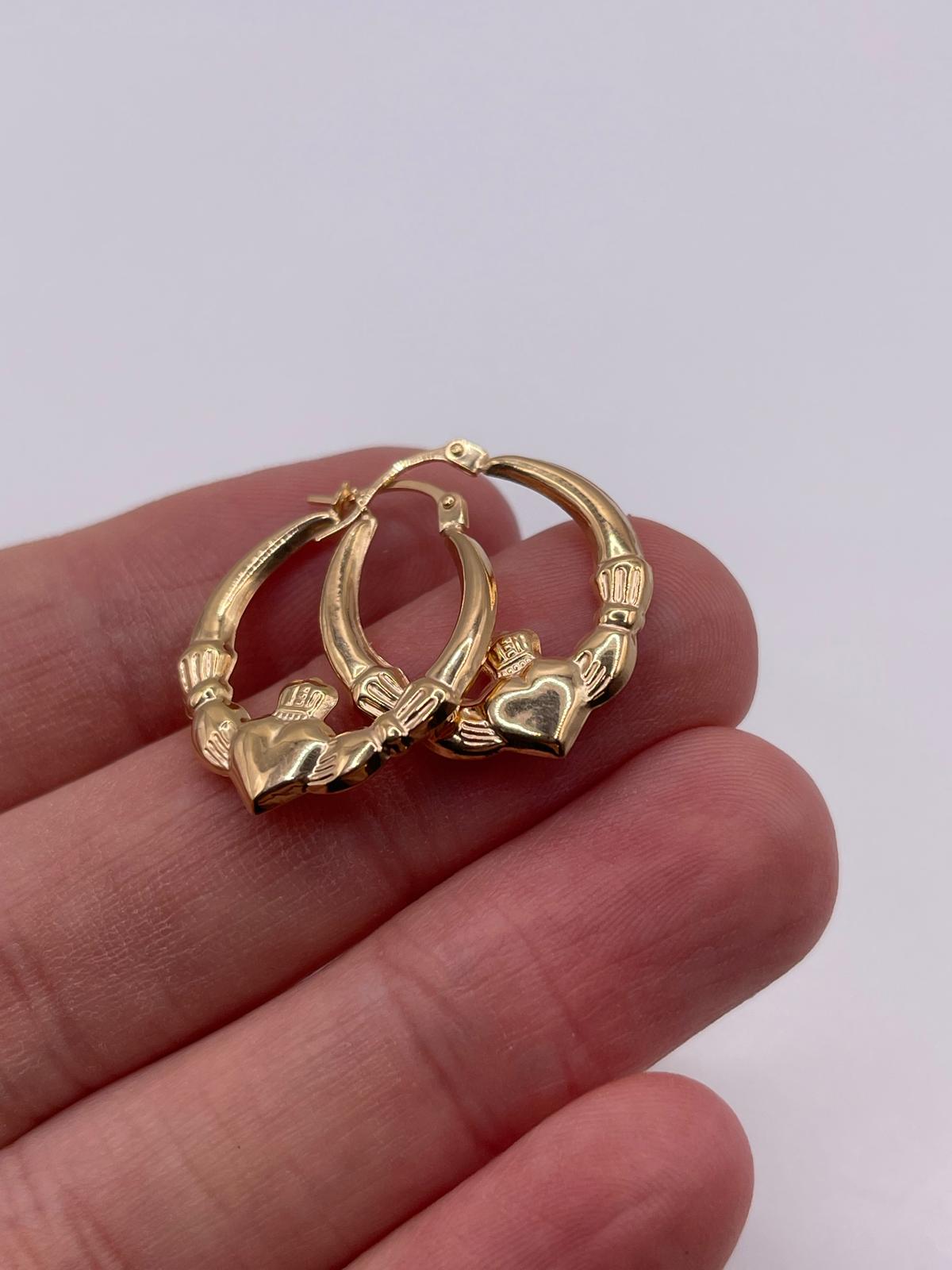 9ct gold claddagh creole earrings